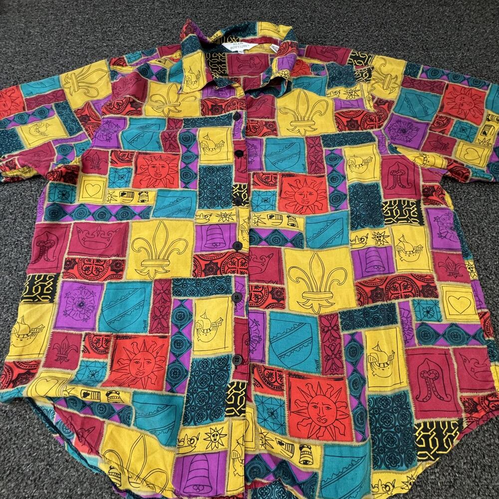 Blair Boutique Button-Up Womens 2XL Multicolor Silk Short Sleeve Collared